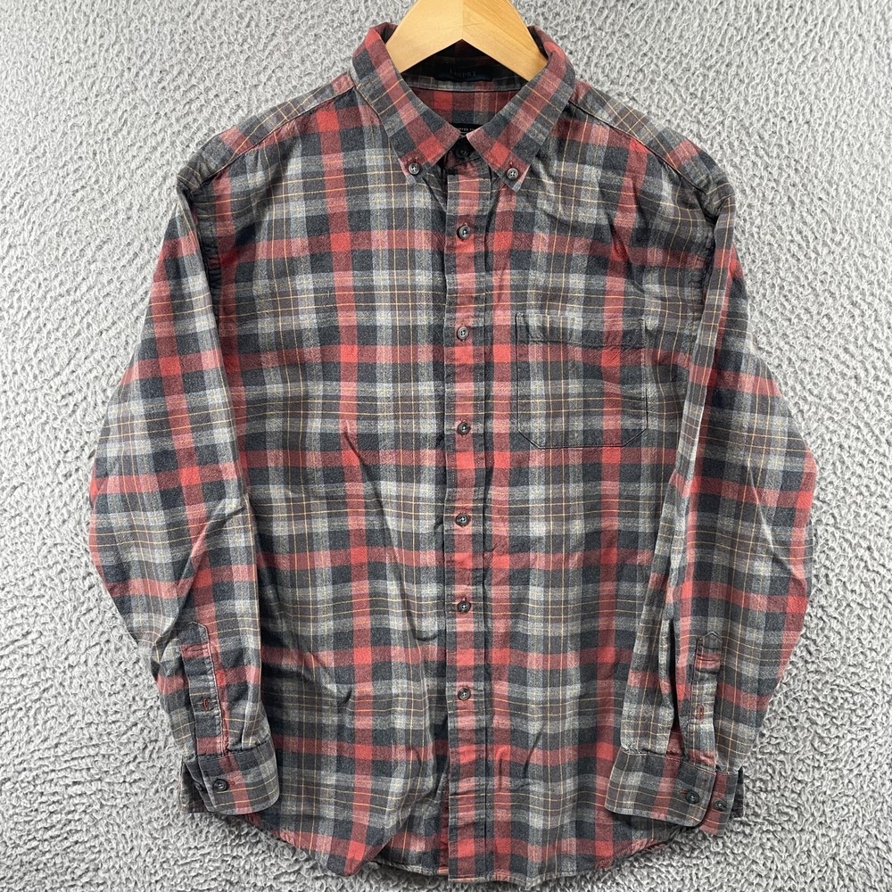 Pendleton Shirt Mens Large Landry Plaid Long‎ Sleeve Wool Blend Red Gray Button
